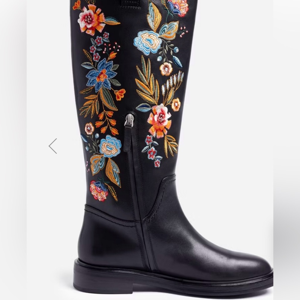 🤩 Johnny Was Bianca Black Tall Shaft Boots with Floral Embroidery. Size 10. - Picture 2 of 8